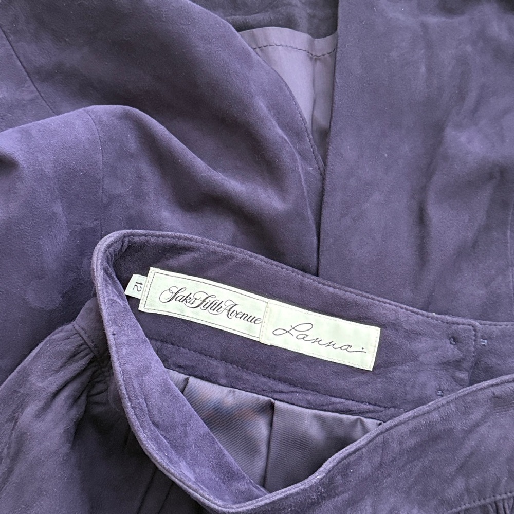 Vintage Saks Fifth Avenue Suede Leather Deep Purple Midi Skirt - Picture 5 of 12
